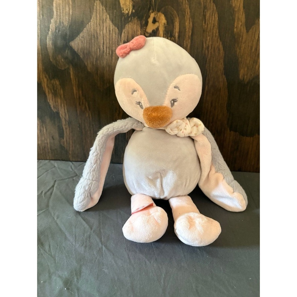 Nattou Sasha 12" Gray Pink Penguin Soft Plush Stuffed Animal Lovey Baby Toy